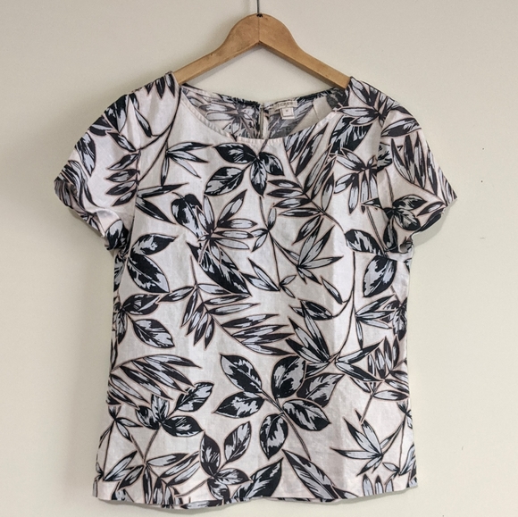 J. Crew Factory Tops - J Crew Floral Palm Fronds Printed Linen Cotton Top